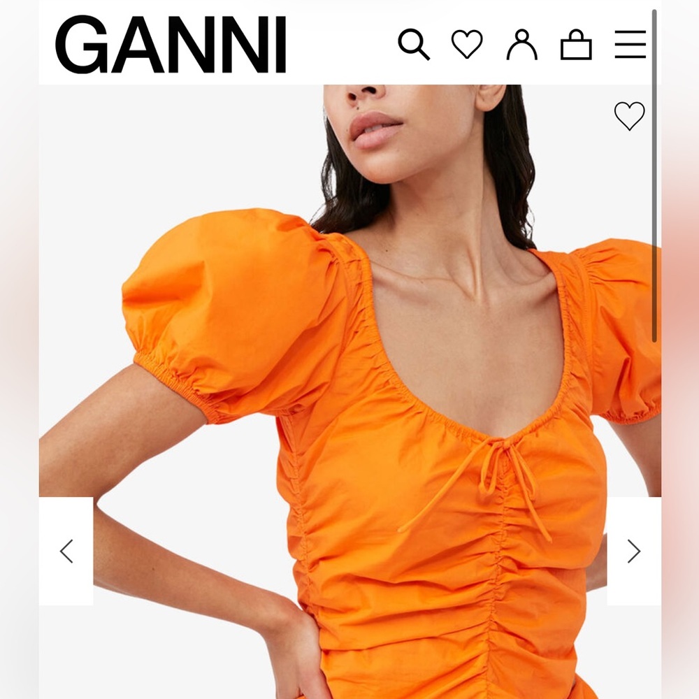 Ganni Orange Ruched Puff-Sleeve Mini Dress - Picture 3 of 6